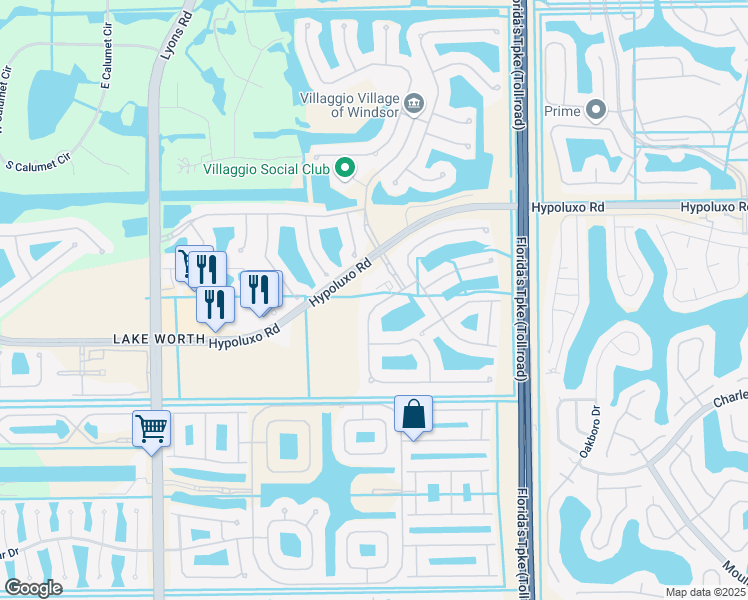 map of restaurants, bars, coffee shops, grocery stores, and more near 7237 Via Luria in Lake Worth