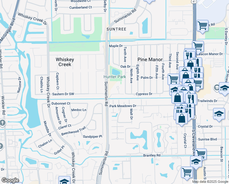 map of restaurants, bars, coffee shops, grocery stores, and more near 11888 Corinne Lee Court in Fort Myers
