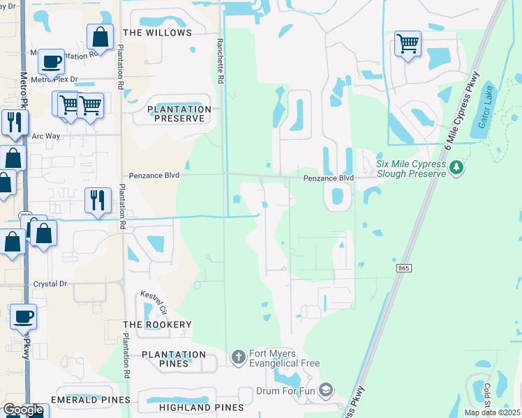 map of restaurants, bars, coffee shops, grocery stores, and more near 11623 Solano Drive in Fort Myers