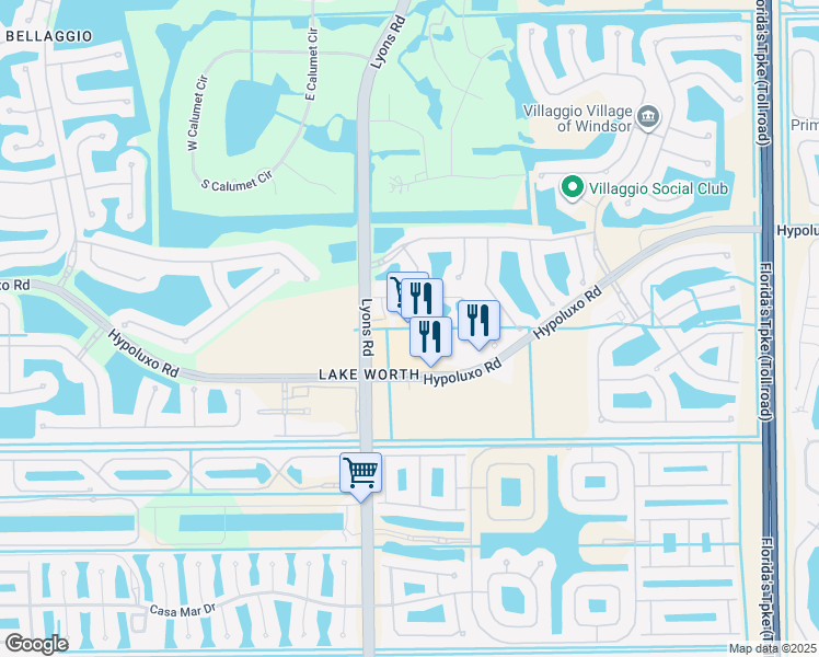 map of restaurants, bars, coffee shops, grocery stores, and more near 8927 Hypoluxo Road in Lake Worth
