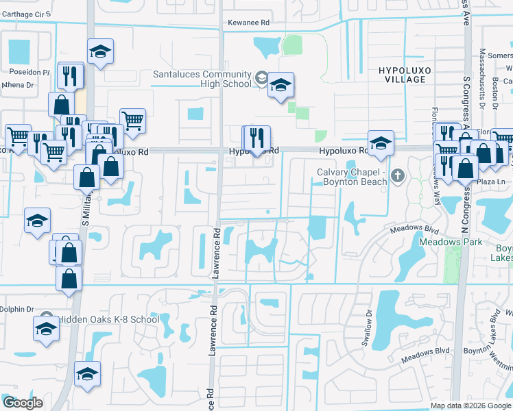 map of restaurants, bars, coffee shops, grocery stores, and more near 3834 Jonathans Way in Boynton Beach