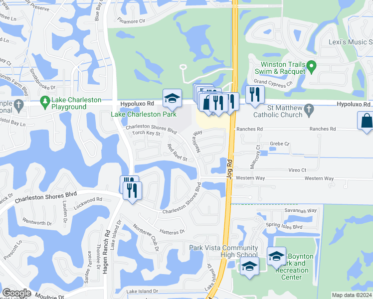 map of restaurants, bars, coffee shops, grocery stores, and more near 6757 Coral Reef Street in Lake Worth
