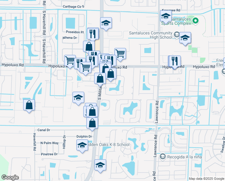 map of restaurants, bars, coffee shops, grocery stores, and more near 7132 Colony Club Drive in Lake Worth