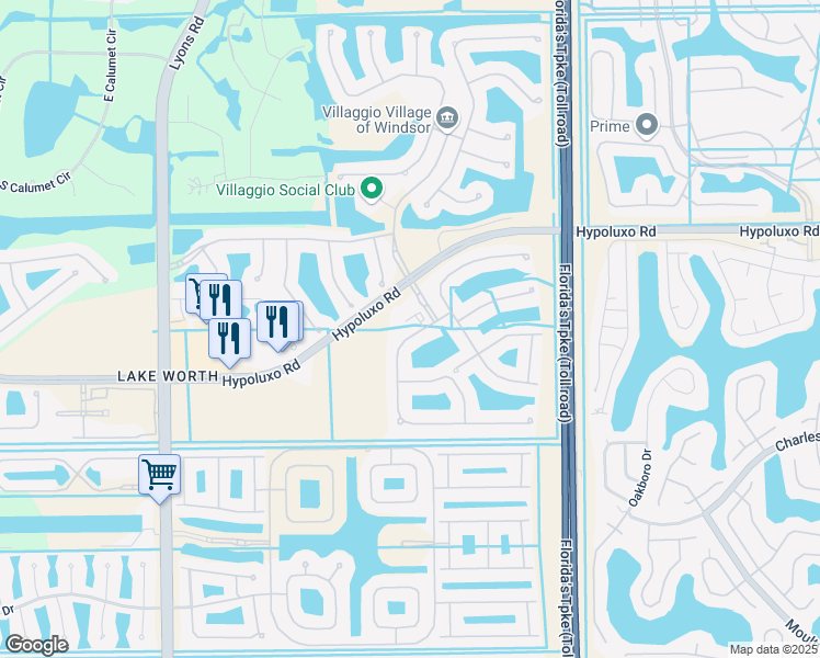 map of restaurants, bars, coffee shops, grocery stores, and more near 7237 Via Luria in Lake Worth