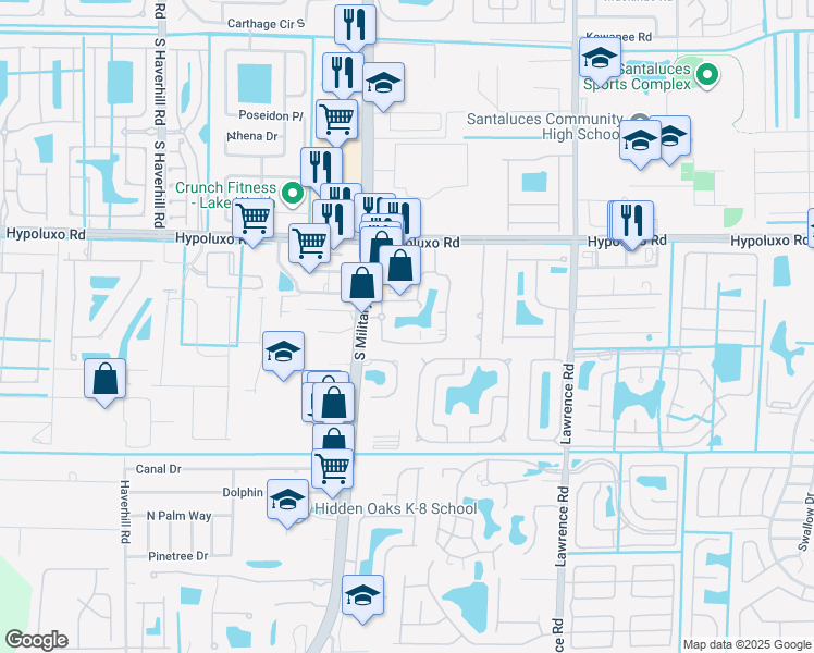 map of restaurants, bars, coffee shops, grocery stores, and more near 7164 Colony Club Drive in Lake Worth