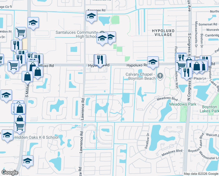 map of restaurants, bars, coffee shops, grocery stores, and more near 3801 Aspen Leaf Drive in Boynton Beach