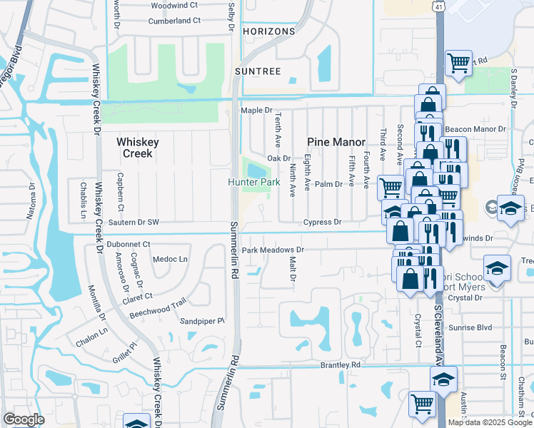 map of restaurants, bars, coffee shops, grocery stores, and more near 5632 Tenth Avenue in Fort Myers