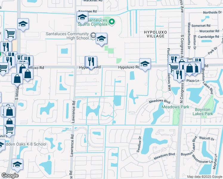map of restaurants, bars, coffee shops, grocery stores, and more near 3640 Stratton Lane in Boynton Beach