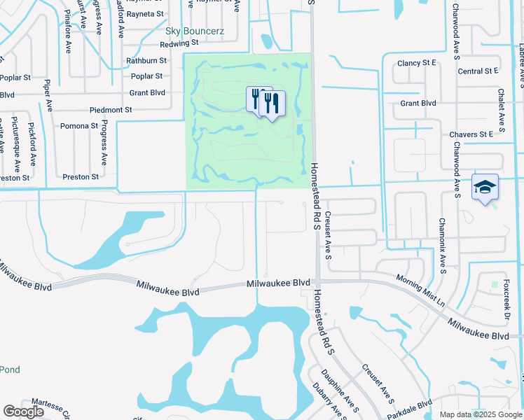 map of restaurants, bars, coffee shops, grocery stores, and more near 502 Quercus Court in Lehigh Acres