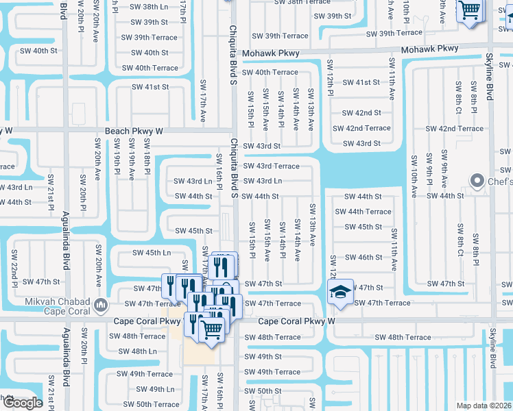 map of restaurants, bars, coffee shops, grocery stores, and more near 4402 Southwest 15th Avenue in Cape Coral