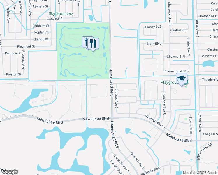 map of restaurants, bars, coffee shops, grocery stores, and more near 506 Creuset Avenue South in Lehigh Acres