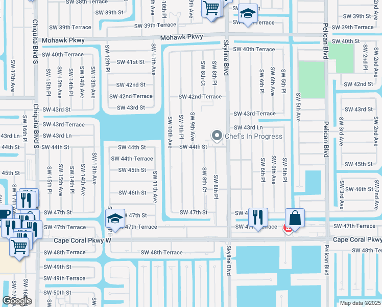 map of restaurants, bars, coffee shops, grocery stores, and more near 4406 Southwest 9th Avenue in Cape Coral