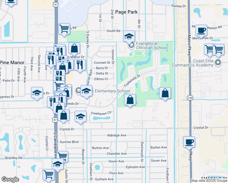 map of restaurants, bars, coffee shops, grocery stores, and more near 8633 Flores Court in Fort Myers