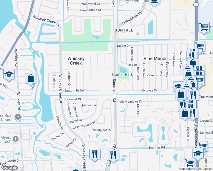 map of restaurants, bars, coffee shops, grocery stores, and more near 5785 Arvine Circle in Fort Myers