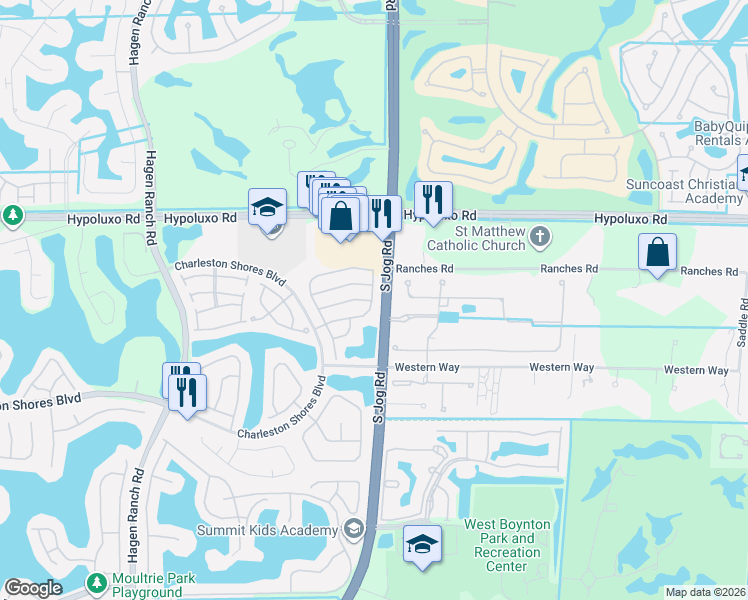 map of restaurants, bars, coffee shops, grocery stores, and more near 7278 Spinnaker Bay Drive in Lake Worth