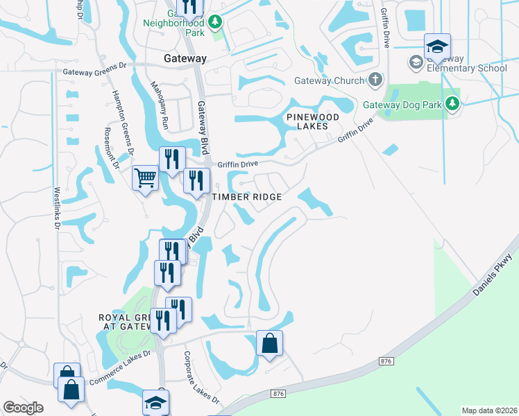 map of restaurants, bars, coffee shops, grocery stores, and more near 12847 Timber Ridge Drive in Fort Myers