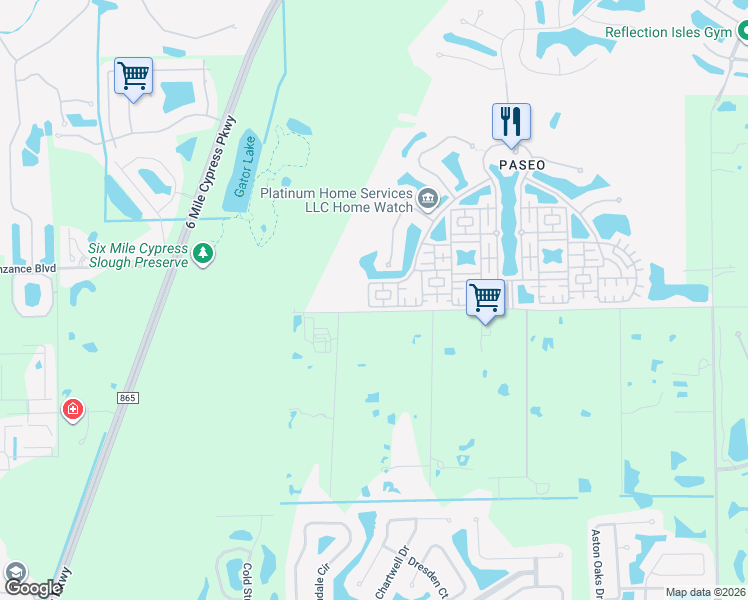 map of restaurants, bars, coffee shops, grocery stores, and more near 8091 Bibiana Way in Fort Myers
