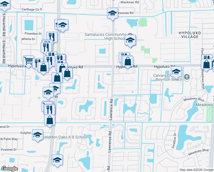 map of restaurants, bars, coffee shops, grocery stores, and more near 7181 Old Orchard Way in Boynton Beach