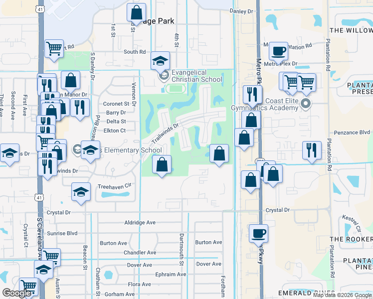 map of restaurants, bars, coffee shops, grocery stores, and more near 5760 Trailwinds Drive in Fort Myers