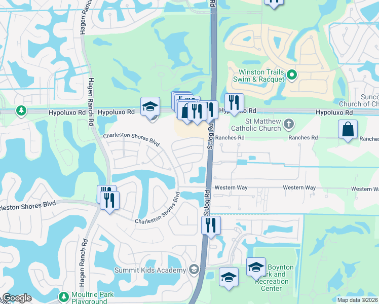 map of restaurants, bars, coffee shops, grocery stores, and more near 6573 Geneva Street in Lake Worth