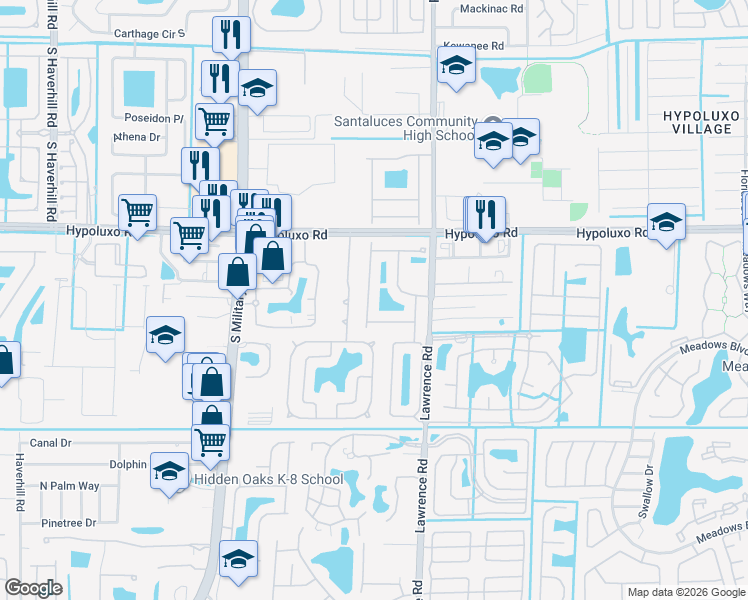 map of restaurants, bars, coffee shops, grocery stores, and more near 7166 Ivy Crossing Lane in Boynton Beach