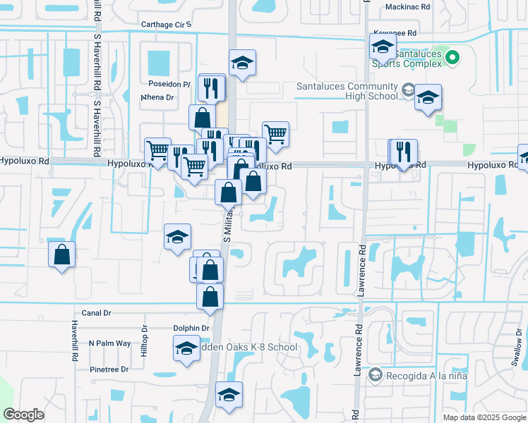 map of restaurants, bars, coffee shops, grocery stores, and more near 7164 Colony Club Drive in Lake Worth