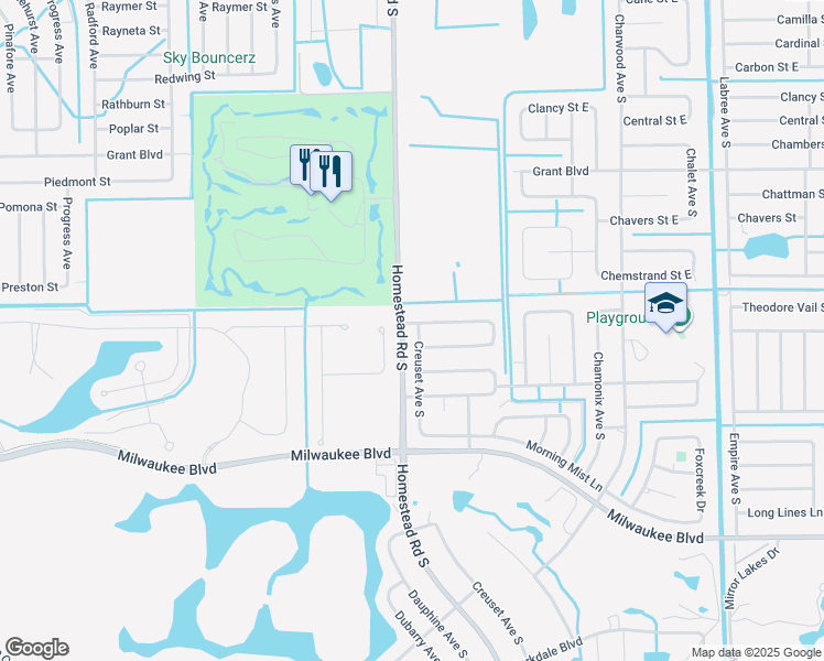 map of restaurants, bars, coffee shops, grocery stores, and more near 506 Creuset Avenue South in Lehigh Acres