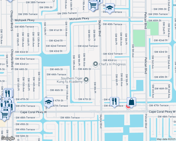 map of restaurants, bars, coffee shops, grocery stores, and more near 4402 Southwest 8th Court in Cape Coral