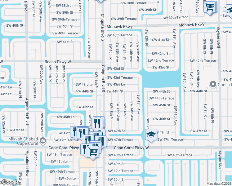 map of restaurants, bars, coffee shops, grocery stores, and more near 4402 Southwest 15th Avenue in Cape Coral