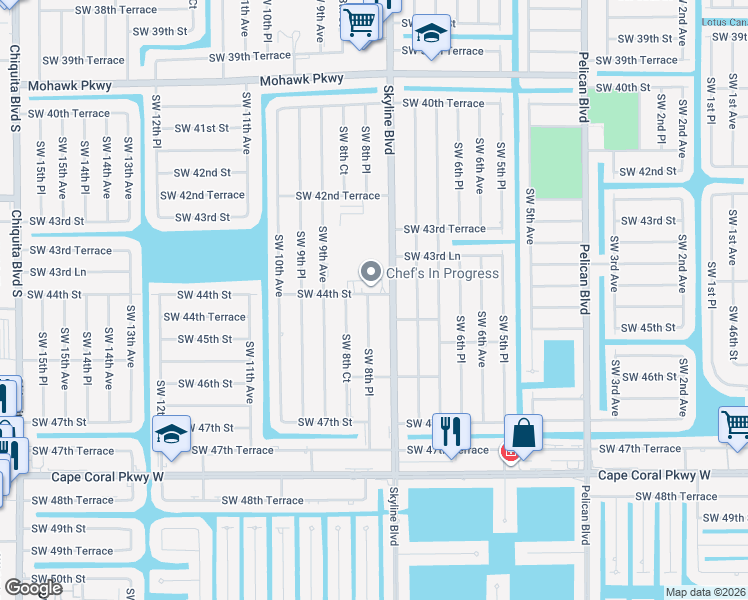 map of restaurants, bars, coffee shops, grocery stores, and more near 4403 Southwest 8th Place in Cape Coral