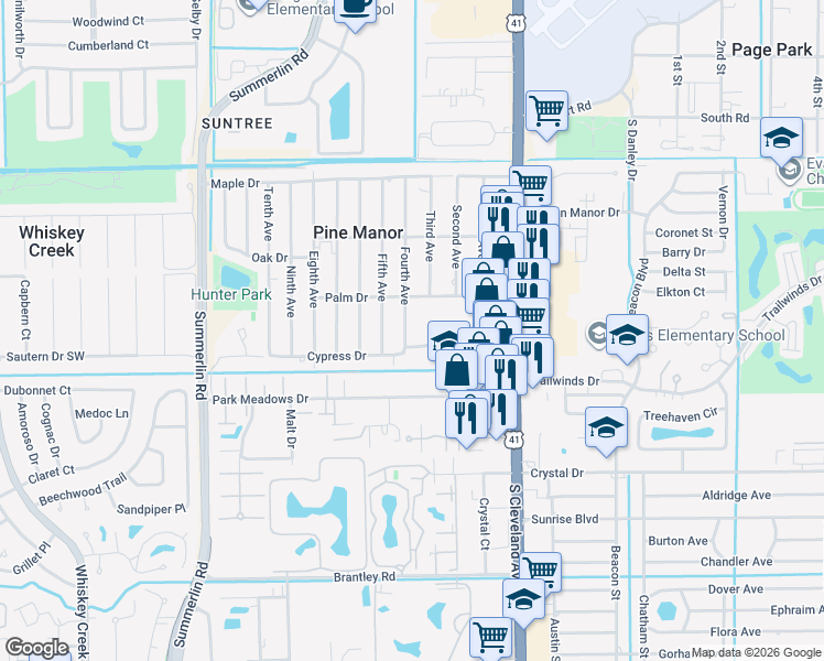 map of restaurants, bars, coffee shops, grocery stores, and more near 5637 Fourth Avenue in Fort Myers