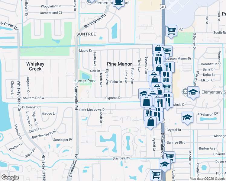 map of restaurants, bars, coffee shops, grocery stores, and more near 5632 Seventh Avenue in Fort Myers