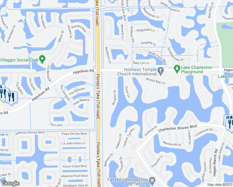 map of restaurants, bars, coffee shops, grocery stores, and more near 7158 Burgess Drive in Lake Worth