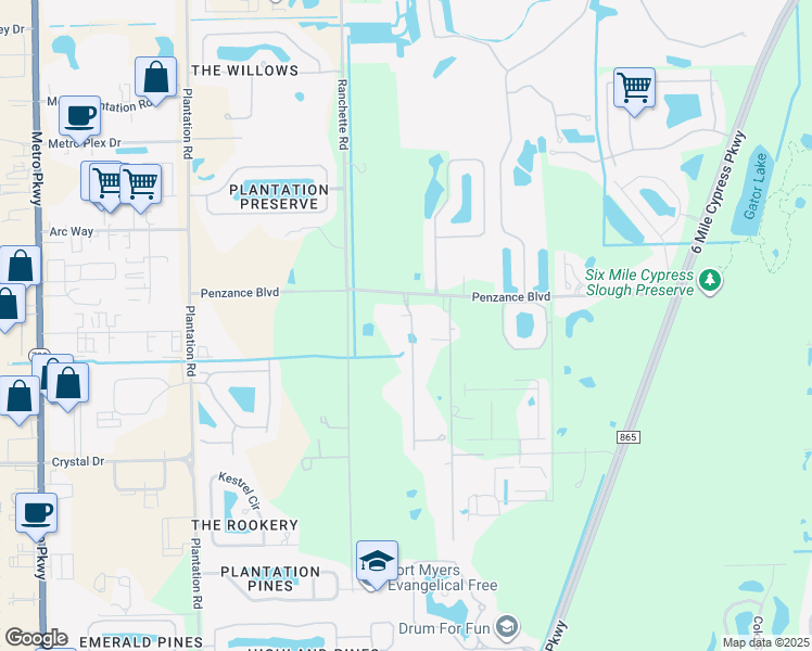map of restaurants, bars, coffee shops, grocery stores, and more near 11623 Solano Drive in Fort Myers
