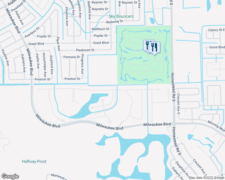 map of restaurants, bars, coffee shops, grocery stores, and more near Volusia Street in Lehigh Acres