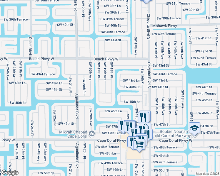 map of restaurants, bars, coffee shops, grocery stores, and more near 4402 Southwest 18th Place in Cape Coral