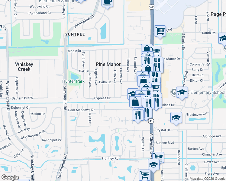 map of restaurants, bars, coffee shops, grocery stores, and more near 5632 Fifth Avenue in Fort Myers