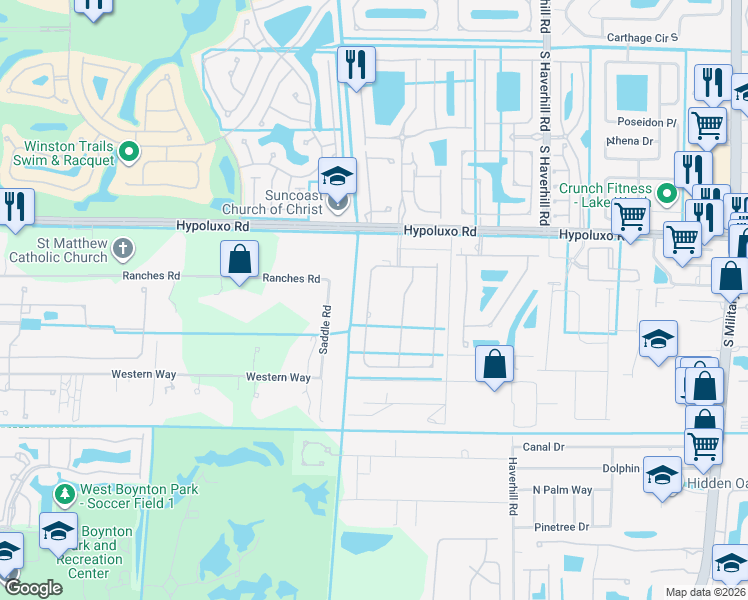 map of restaurants, bars, coffee shops, grocery stores, and more near 5512 Sandbirch Way in Lake Worth