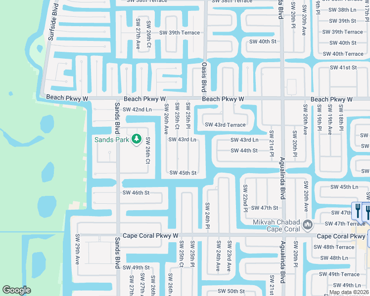 map of restaurants, bars, coffee shops, grocery stores, and more near 4342 SW 25th Pl in Cape Coral