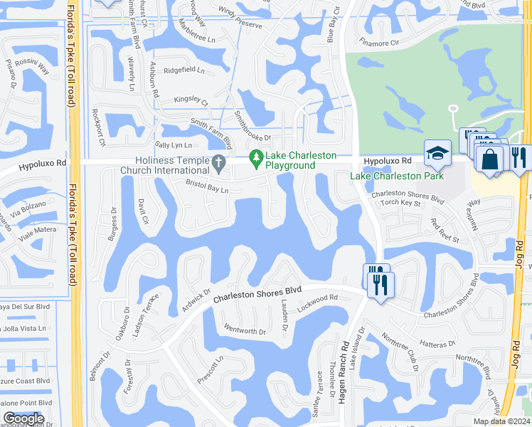map of restaurants, bars, coffee shops, grocery stores, and more near 7141 Charleston Point Drive in Lake Worth