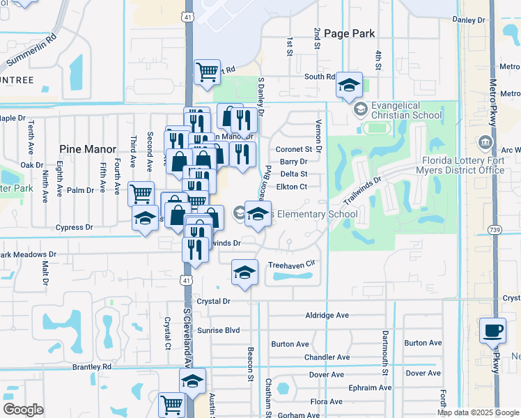 map of restaurants, bars, coffee shops, grocery stores, and more near 7960 Summerlin Lakes Drive in Fort Myers