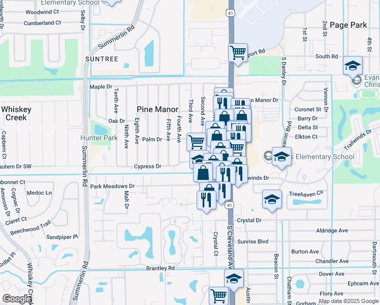 map of restaurants, bars, coffee shops, grocery stores, and more near 5637 Fourth Avenue in Fort Myers
