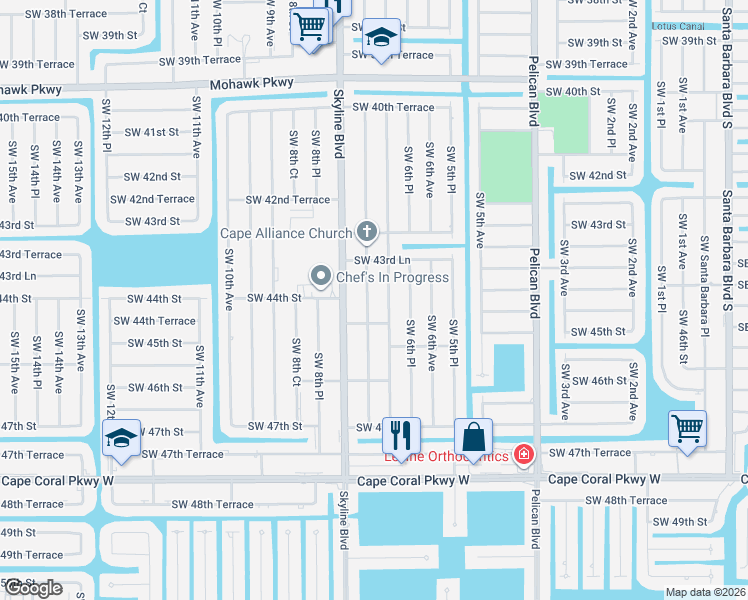 map of restaurants, bars, coffee shops, grocery stores, and more near 4404 Southwest 7th Place in Cape Coral