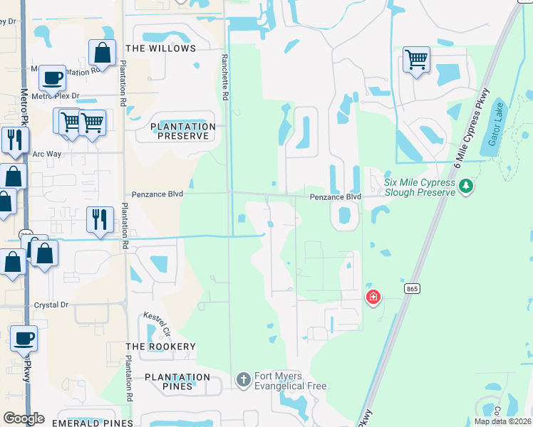 map of restaurants, bars, coffee shops, grocery stores, and more near 11623 Solano Drive in Fort Myers