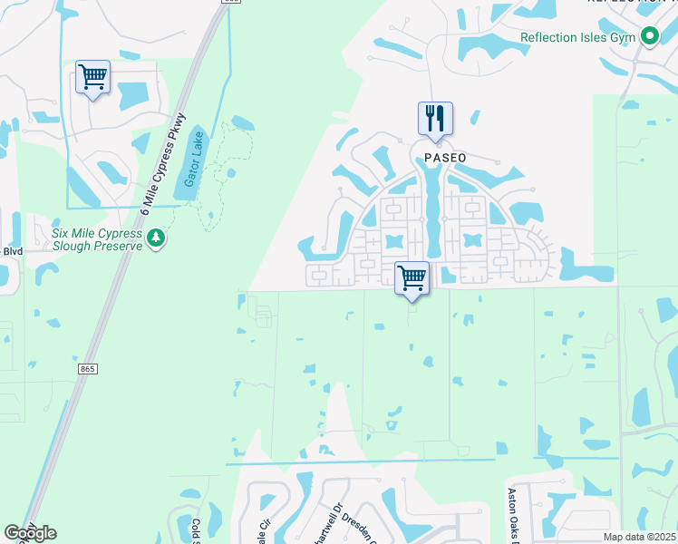 map of restaurants, bars, coffee shops, grocery stores, and more near Bibiana Way in Fort Myers