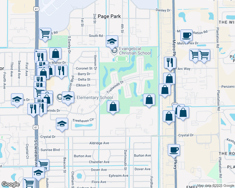 map of restaurants, bars, coffee shops, grocery stores, and more near 5660 Trailwinds Drive in Fort Myers