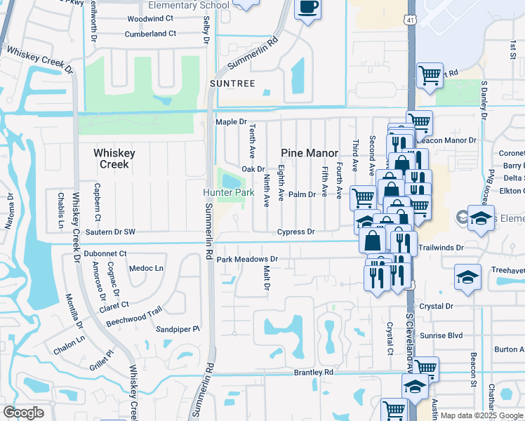 map of restaurants, bars, coffee shops, grocery stores, and more near 5635 Ninth Avenue in Fort Myers