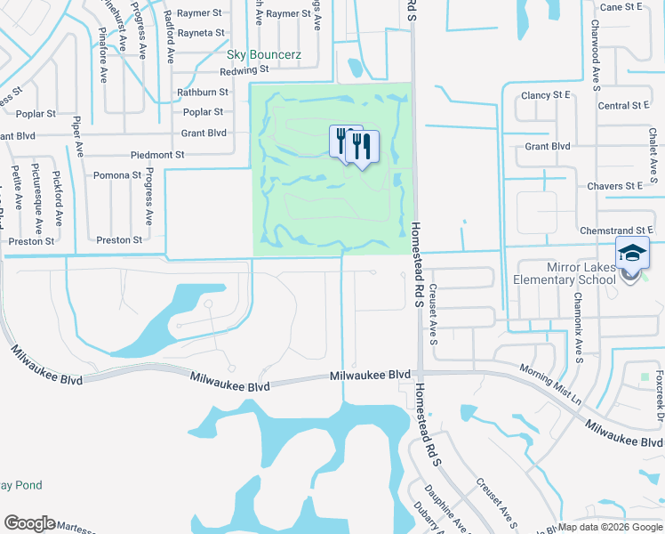 map of restaurants, bars, coffee shops, grocery stores, and more near 502 Quercus Court in Lehigh Acres