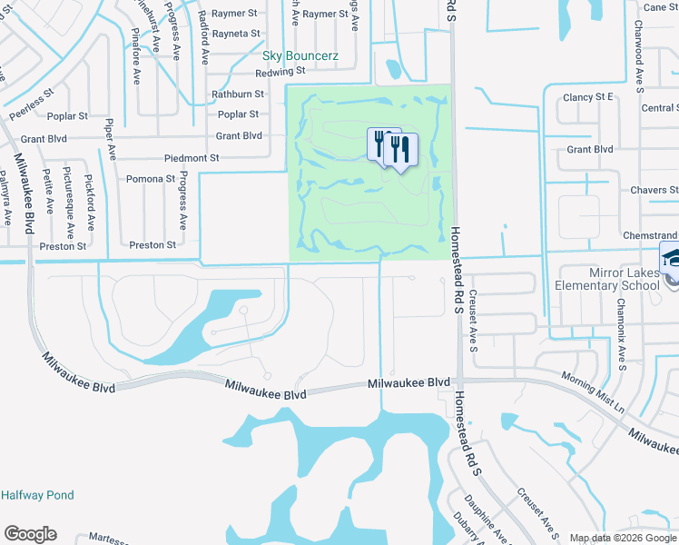 map of restaurants, bars, coffee shops, grocery stores, and more near Volusia Street in Lehigh Acres