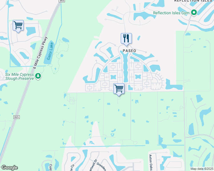 map of restaurants, bars, coffee shops, grocery stores, and more near 8388 Delicia Street in Fort Myers